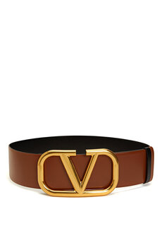 Желто-коричневый женский кожаный ремень с двусторонним логотипом Valentino Garavani