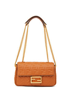 Женская кожаная сумка на плечо midi tan с логотипом Fendi