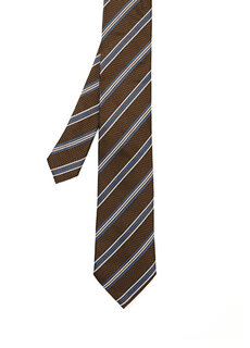 Коричневый шелковый галстук в полоску Zegna