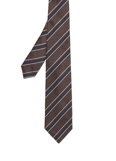 Коричневый шелковый галстук в полоску Kiton