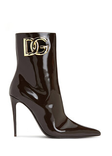 Коричневые женские кожаные ботинки с логотипом Dolce&amp;Gabbana