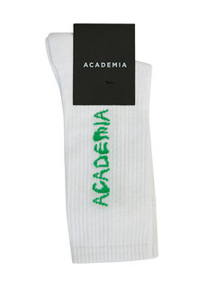 Бело-зеленые женские носки с жаккардовым логотипом Academia