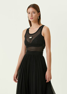 Черная блузка из тюля с u-образным вырезом и логотипом Dolce&amp;Gabbana