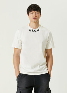 Кремовая футболка с логотипом и воротником Msgm