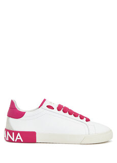 Розово-белые женские кожаные кроссовки Dolce&amp;Gabbana