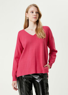 Розовый базовый свитер с v-образным вырезом Beymen