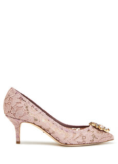 Розовые кружевные фактурные туфли на каблуке Dolce&amp;Gabbana