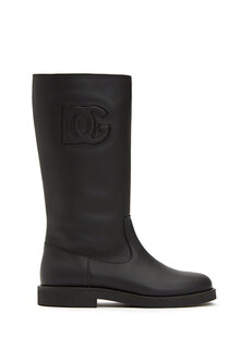Кожаные ботинки для девочек с черным логотипом Dolce&amp;Gabbana
