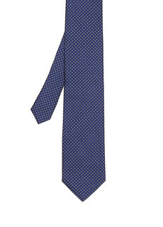 Темно-синий шелковый галстук с микро-узором Beymen