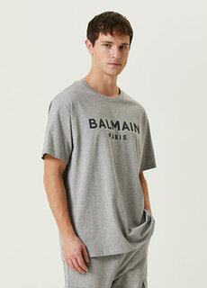 Серая футболка из органического хлопка с принтом логотипа Balmain