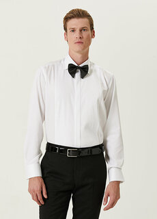 Белая классическая рубашка под смокинг со складками и воротником-стойкой Beymen