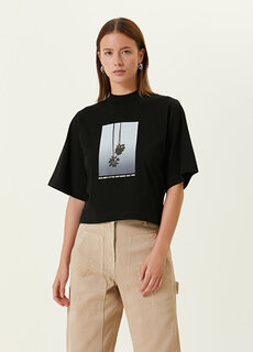 Черная футболка с воротником-стойкой и принтом Palm Angels