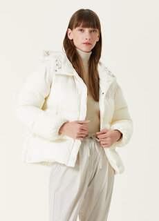 Белое пальто с капюшоном Moncler