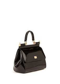 Черная женская сумка на плечо из лакированной кожи sicily среднего размера Dolce&amp;Gabbana