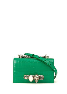 Зеленая женская кожаная сумка mini jeweled satchel Alexander McQueen