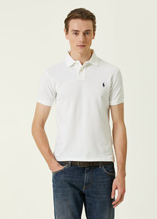 Белая приталенная футболка с воротником-поло в сеточку Polo Ralph Lauren