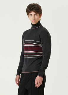 Серый жаккардовый шерстяной свитер в полоску с водолазкой Dolce&amp;Gabbana