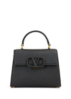 Женская кожаная сумка через плечо с черным логотипом Valentino Garavani