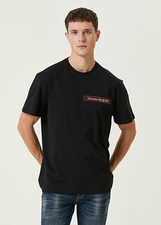 Черная футболка в полоску с логотипом Alexander McQueen