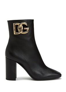 Женские кожаные ботинки с черным логотипом Dolce&amp;Gabbana