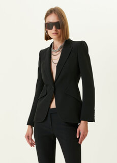 Черная куртка с воротником-ласточкой на одной пуговице Alexander McQueen