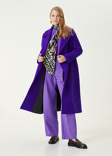 Пурпурное двубортное пальто с воротником-бабочкой Beymen