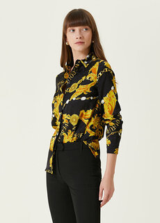 Рубашка с узором в стиле барокко черного золота Versace Jeans Couture