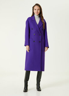 Пурпурное двубортное шерстяное пальто Beymen