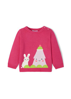 Розовый шерстяной свитер интарсии для девочки Jacadi Paris