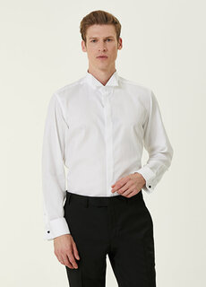 Белая рубашка под смокинг в полоску с конским воротником и узором Beymen