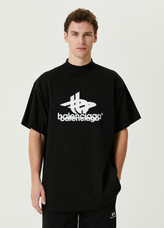 Черная футболка оверсайз с детальным логотипом Balenciaga