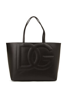 Черная женская кожаная сумка-шоппер с логотипом dg среднего размера Dolce&amp;Gabbana