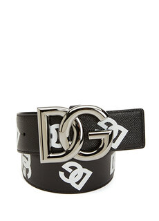 Черный мужской кожаный ремень с логотипом Dolce&amp;Gabbana