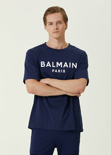 Темно-синяя футболка с логотипом Balmain