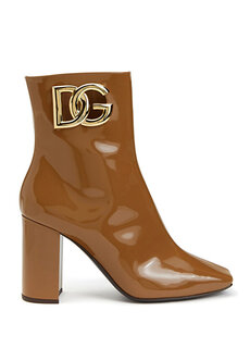 Бежевые женские кожаные ботинки с логотипом Dolce&amp;Gabbana