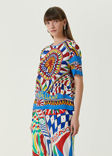 Шелковая блузка с узором carretto с круглым вырезом Dolce&amp;Gabbana