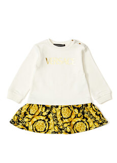 Платье для девочки с логотипом цвета экрю Versace
