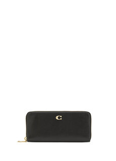Женский кожаный кошелек с черным логотипом Coach