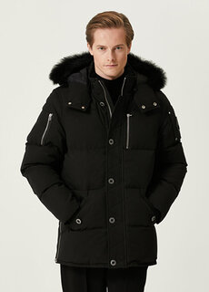 Черное пуховое пальто с капюшоном Moose Knuckles