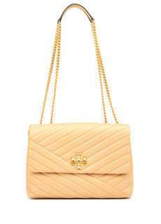 Kira chevron бежевая женская кожаная сумка через плечо Tory Burch