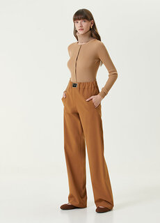Шерстяные брюки camel с эластичным логотипом Dolce&amp;Gabbana