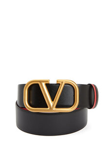 Женский кожаный ремень с черным логотипом Valentino Garavani