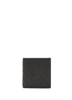 Черный серебряный вязаный мужской кожаный кошелек с текстурой Bottega Veneta