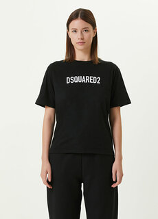 Черная футболка с круглым вырезом и логотипом Dsquared2