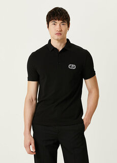 Черная футболка с воротником-поло и вышитым логотипом Valentino