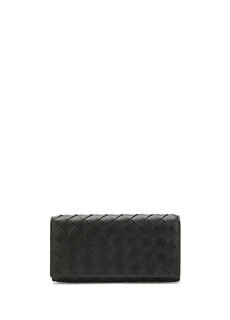 Черный вязаный женский кожаный кошелек с текстурой Bottega Veneta