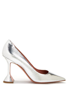 Серебряные кожаные туфли ami на высоком каблуке Amina Muaddi