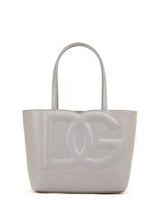 Женская кожаная сумка-шоппер с серым логотипом Dolce&amp;Gabbana