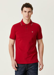 Красная футболка с воротником-поло и логотипом Emporio Armani
