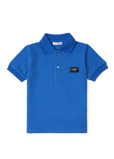 Синяя футболка для мальчиков с воротником-поло и логотипом Dolce&amp;Gabbana